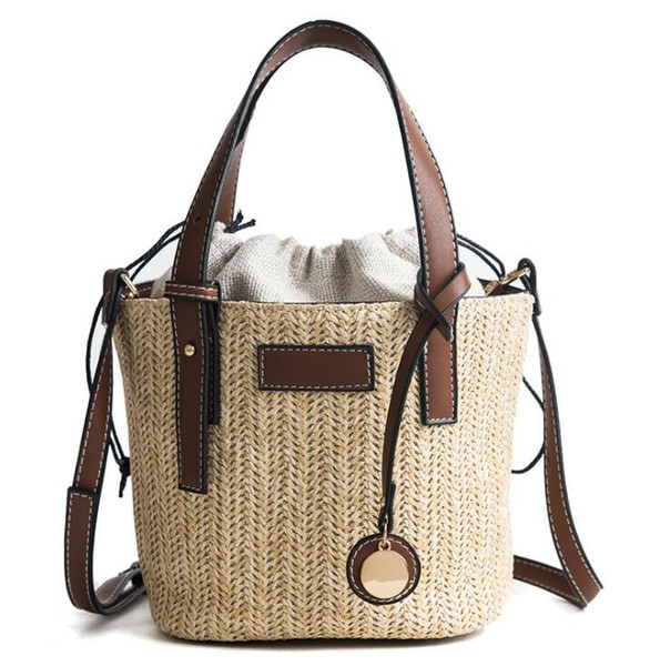 Round Straw Bags Moroccan Palm Basket Bag Women Hand Woven Beach Bag Natural Barrel small Tote Circle Handbag N-07-75