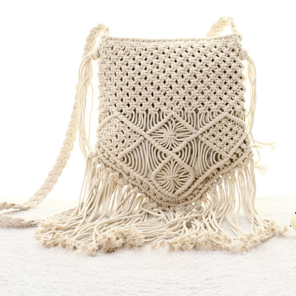 FGGS-New Straw Bag Bohemian Tassel Beach Bag Women Crochet Fringed Crossbody Ultralight Shoulder Bag Women Small