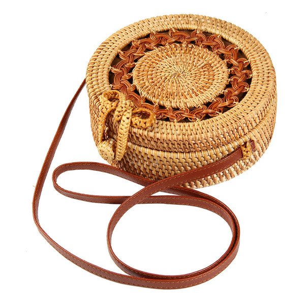 Island Woven Handbag Round Woven buckle Ata Rattan Straw Bags Satchel Wind Bohemia Beach Circle Shoulder Bag For Women