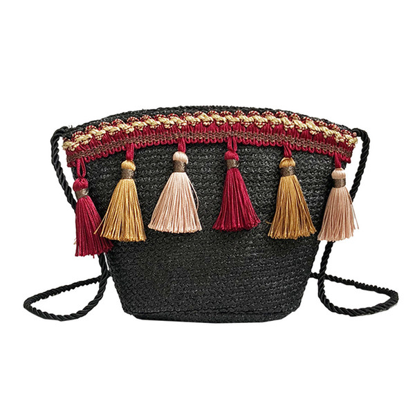 Vintage Women Weaving Tassel Shoulder Messenger Bag Crossbody Beach Bag Retro Female Small Messenger Bag