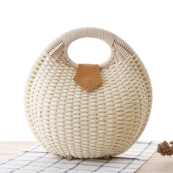 Design Handmade Straw Bag Women shell shape round Weaving Beach Bags Ladies Straw Bag Wrapped