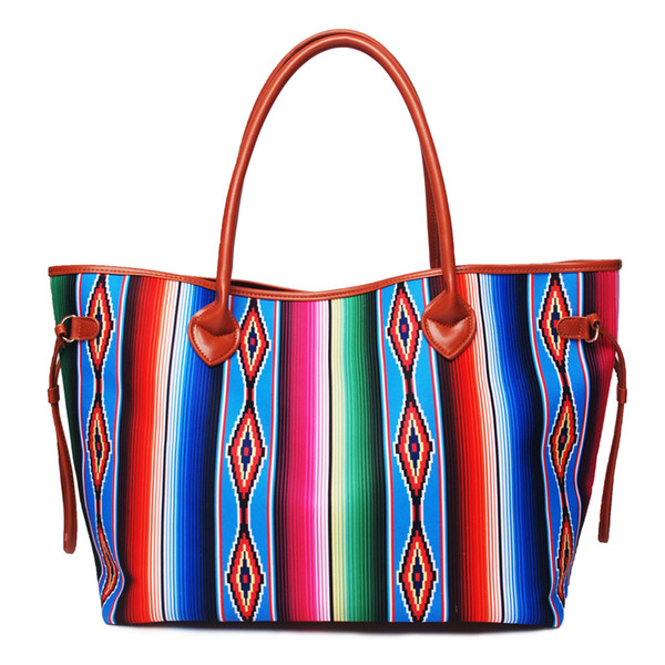 Womens Tote Handbags Ladies Serape Stripe Canvas Casual Shoulder Beach Bag Purse for Spring Traveling Large Top Handle