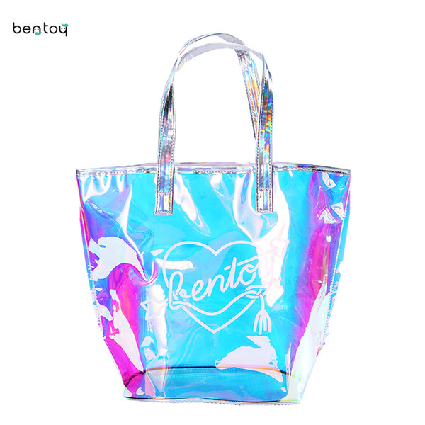 Bentoy Fashion Women Girl Large Capacity PVC Hologram Laser Shoulder Shopping Handbag Ladies Clutch Summer Beach Hand Bag Totes