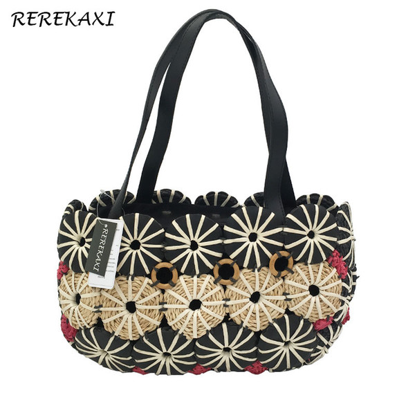 REREKAXI Casual Large Capacity Women's Handbag Bohemia Straw Beach Bags For Woman Shoulder Bag Travel Shopping Lady's Tote