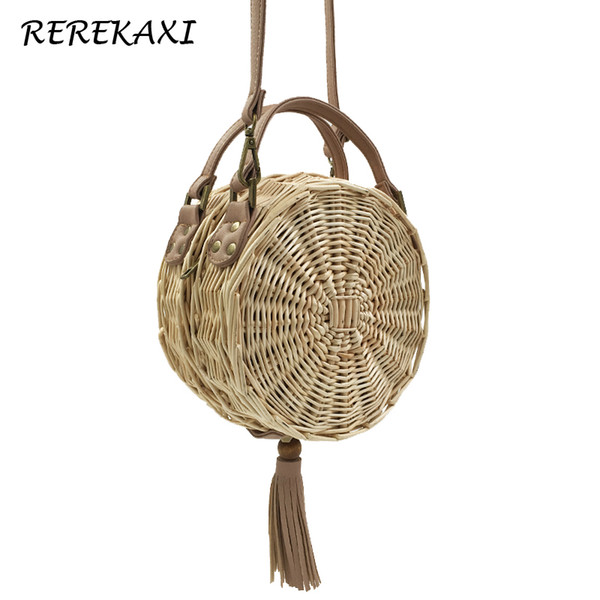 Rattan Weave Round Women Shoulder Bag Fashion Wicker Straw Beach Bags Ladies Tassels Messenger Crossbody Bag Female Handbag Tote