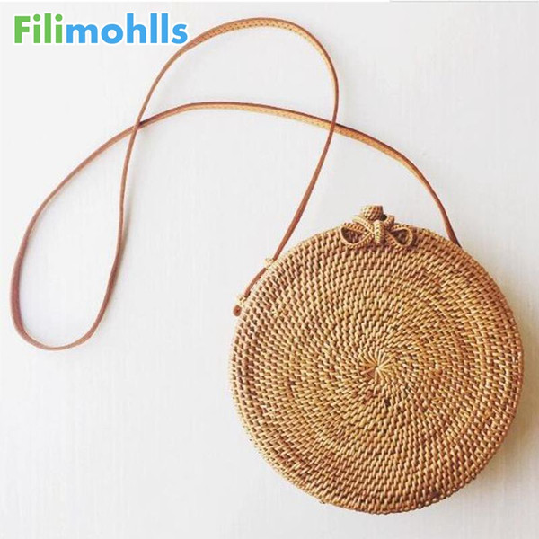 Popular 2019 hot sale Vietnam Hand Woven Bag Round Rattan Bags Style Beach Circle Shoulder Bag crossbody bags for women S1459