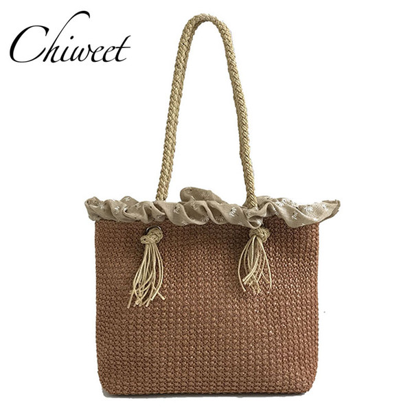 Brand Bali Large Totes Shoulder Bag Ruffles Bucket Handbags Women Summer Bag Woven Straw Bags Ladies Holiday Travel Beach Bags