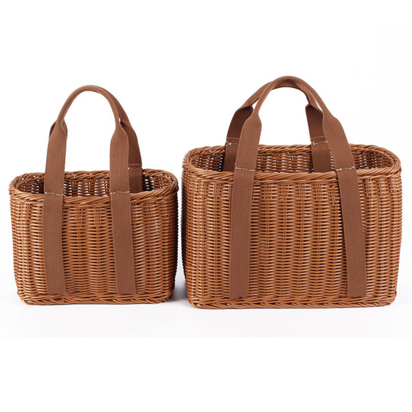 S/L Size Basket Hand Made Wicker Bags Portable Rattan Shopping Bag Woven PicnicBasket Beach Bag Big Totes Storage Bag