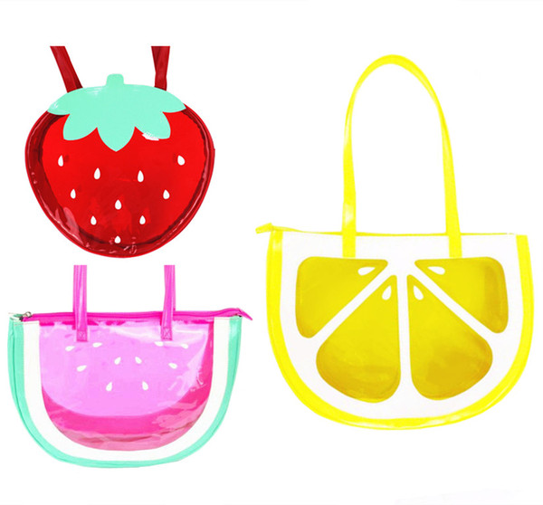 2018 Summer Fashion Cute Fruit Strawberry Lemon Watermelon Transparent Women Shoulder Bag Handbag Tote Bag Waterproof Beach Bags