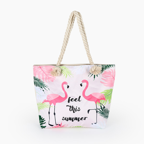 Fashion Large Capacity Summer Beach Bag Lady Leaf Flamingo Printed Shoulder Bag Female Tote Handbag Women Shopping Bag BB195