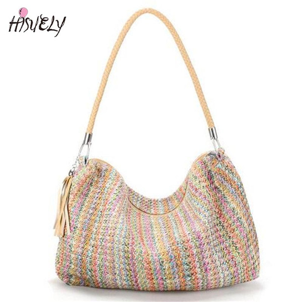 2018 Bohemian Style Handbag Tassel Braid Strap Weave Women Beach Shoulder Bag Large Summer Straw Casual Tote Shopping Bag Bolsa