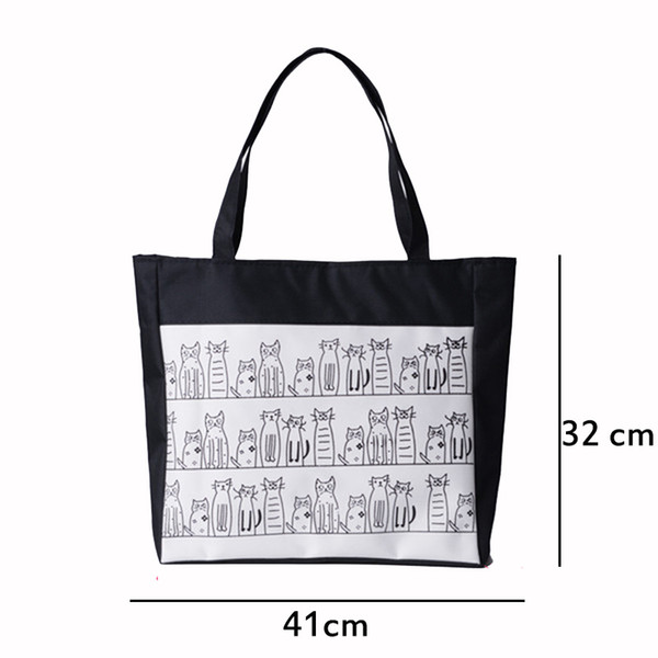 EXCELSIOR New Women's Handbag Female Canvas Cute Cats Pattern Tote Printing Canvas Beach Bags For Girls Cat Bag Bolsos Mujer