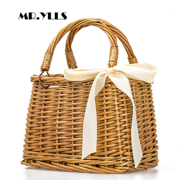 Bow Summer Beach Straw Bag Rattan Handmade Beach Bag Basket Top-handle Women Handbag Bohemian Beach Bags 2018 Fashion Women Bag