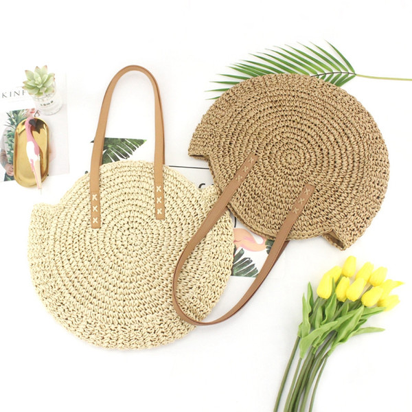 Linion 2018 Handmade Rattan Woven Round Shoulder Women Handbag Vintage Retro Straw Rope Knitted Messenger Bag Lady Summer Beach Tote