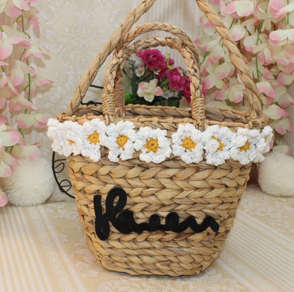 Linion 2018 Handmade Natural Rattan Women Handbag Vintage Straw Woven Women's Flower Shoulder Bags For Summer Beach Open Tote