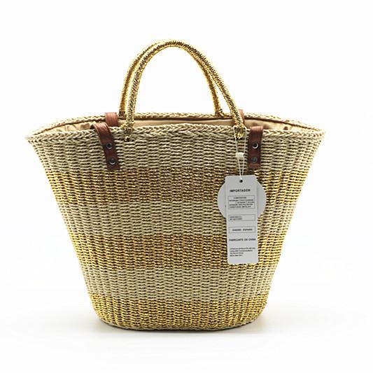 Wholesale 2018 Europe and the United States new gold and silver paper rope environmentally-friendly straw bag hand strap shoulder dual-use h