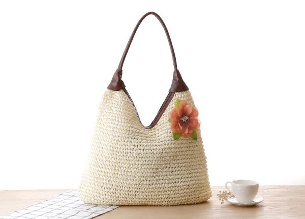 Wholesale 2018 European and American garden flowers temperament PU handles one shoulder straw bag woven bag beach leisure bag