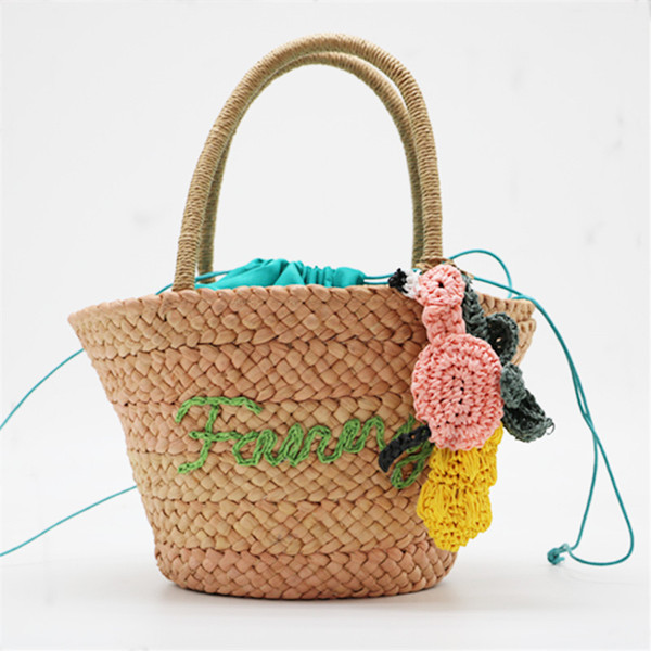 Wholesale 2018 Europe and the United States new fashion simple woven handbags green corn bag portable beach bag