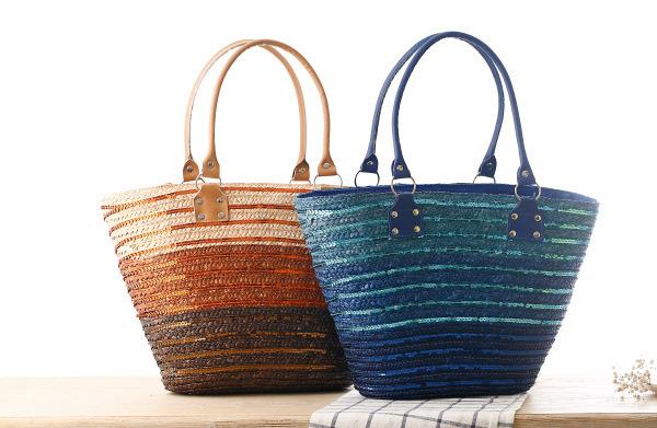 Wholesale 2018 sequins gradient color straw bag Europe and the United States large capacity single shoulder woven bag beach bag handbag