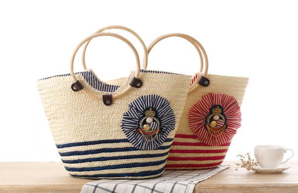 Wholesale 2018 new navy style striped fashion personality portable straw bag environmentally friendly simple beach bag woven bag