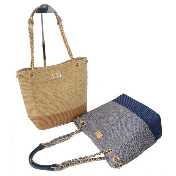 Wholesale 2018 new one-shoulder two-color environmentally-friendly straw bag fashion simple beach bag temperament lady holiday handbag