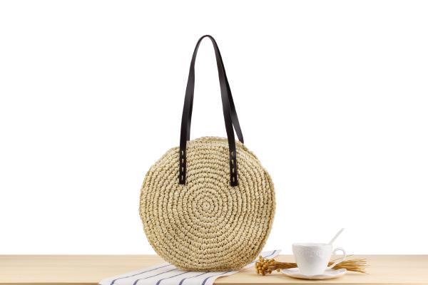 Wholesale 2018 new simple round shoulder straw bag handmade paper woven bag fashion simple beach handbag