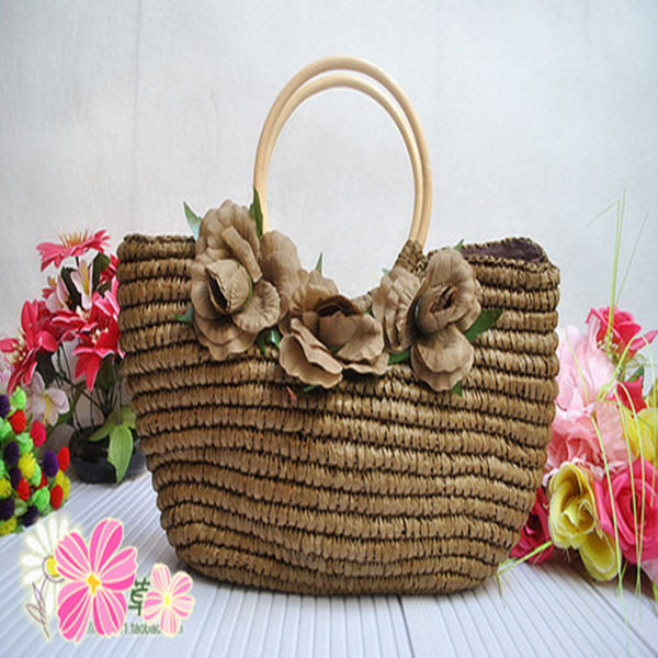 Wholesale 2018 plain style clip three flower paper rope hook straw bag Fashion simple ladies beach bag