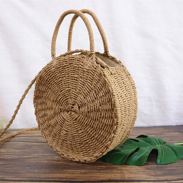 Wholesale and retail 2018 new rural style fashion green straw bag round woven simple temperament handbag