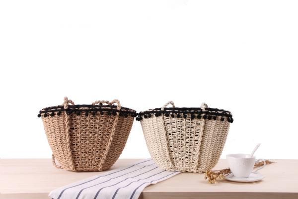 Wholesale summer beach bag solid color simple straw bag Europe and the United States retro hair ball lace leisure bag