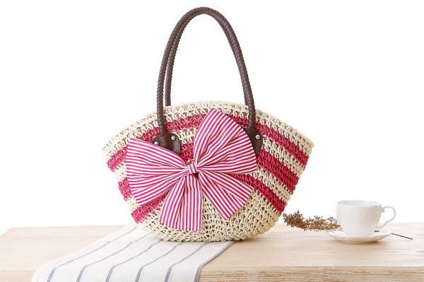 Wholesale 2018 Europe and the United States pastoral wind stripes big bow straw woven bag fashion simple beach bag temperament wild handbag