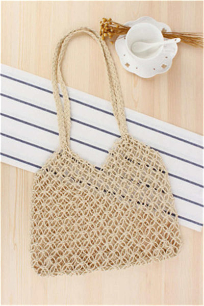 Wholesale and retail 2018 hollow portable woven bag tide female forest straw package degree handmade paper rope net bag