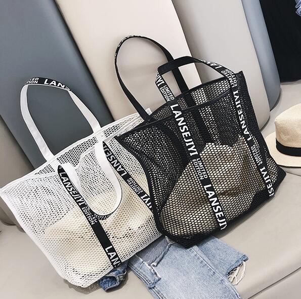 Designer Women Handbag Luxury Hollow-out Summerc Mesh Female Bag Single Shoulder Bag Oversize Beach Shopping Bag Sail/4