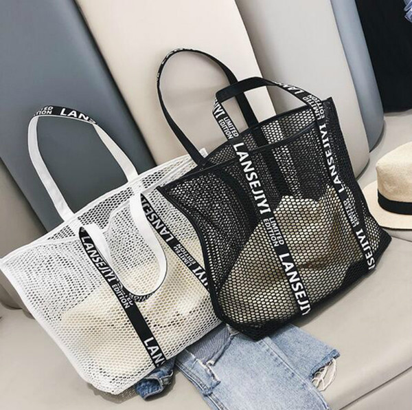 Designer Women Handbag Luxury Hollow-out Summerc Mesh Female Bag Single Shoulder Bag Oversize Beach Shopping Bag Sail/7