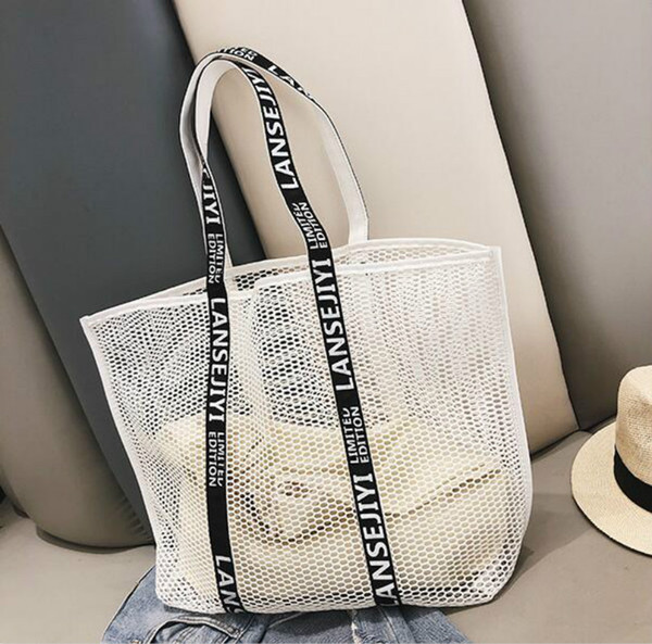 Designer Women Handbag Luxury Hollow-out Summerc Mesh Female Bag Single Shoulder Bag Oversize Beach Shopping Bag Sail/6