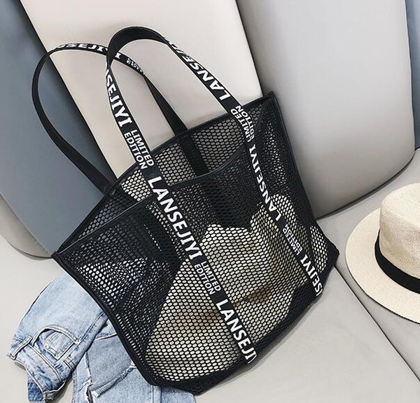 Designer Women Handbag Luxury Hollow-out Summerc Mesh Female Bag Single Shoulder Bag Oversize Beach Shopping Bag Sail/2