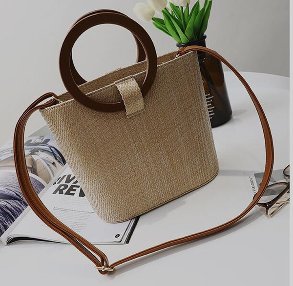 High end straw woven women's bag platform new beach big bag woven solid wood handbag Versatile Single Shoulder Messenger