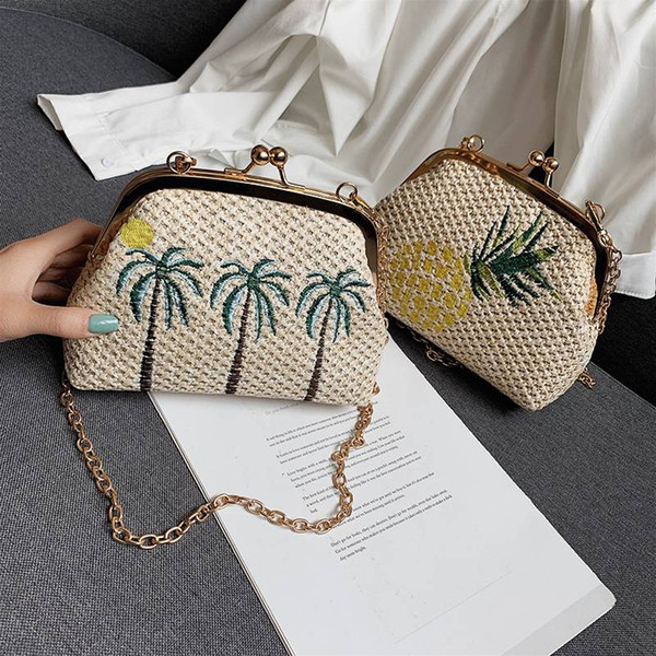 Designer women mini Straw beach bags Artwork Knitting purse bag for lady chain evening bags shoulder bag