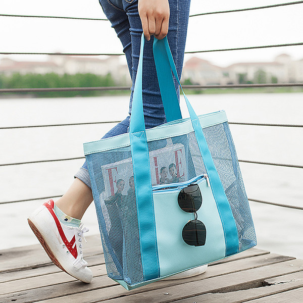 3 Colors Fashion Beach Bags Large Capacity Mesh Transparent Women Shoulder Bag Travel Organizer Multifunctional Bag