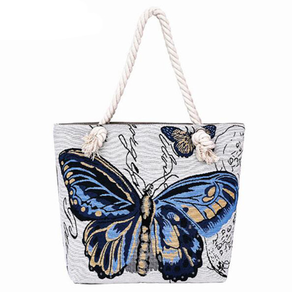 New Casual Women Handbag Bolsa Butterfly Printing Women Bag Female Canvas Beach Bags Ladies Large Capacity Shoulder Bag