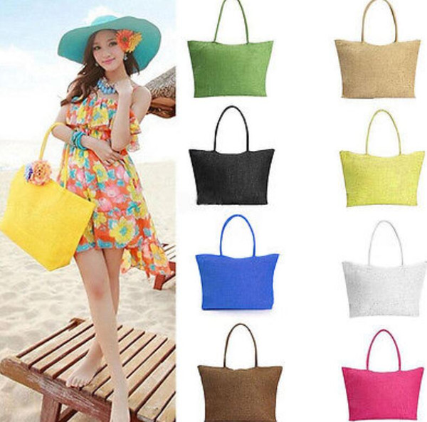 Women Summer Straw Weave Shoulder Tote Shopping Lady Beach Bag Purse Handbag Straw Shoulder Tote Shopper Purses 13 color KKA1650