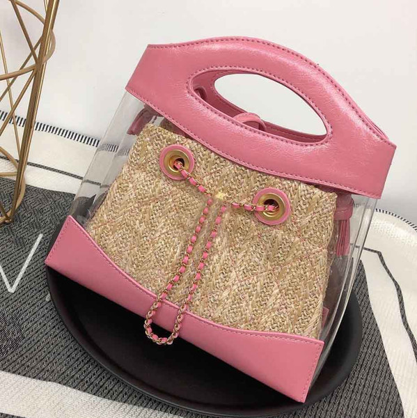 French brand designer transparent PVC stitching handbag 2019 new fashion ladies shopping bag beach bag