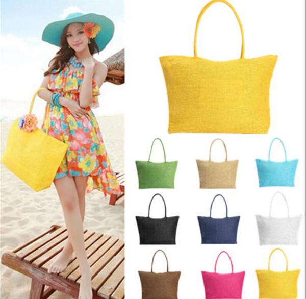 Women Beach Bags Candy Bag Travel Bags Summer Straw Shoulder Tote Shopper Purses Weave Shoulder Tote 13 color 120pcs KKA1650