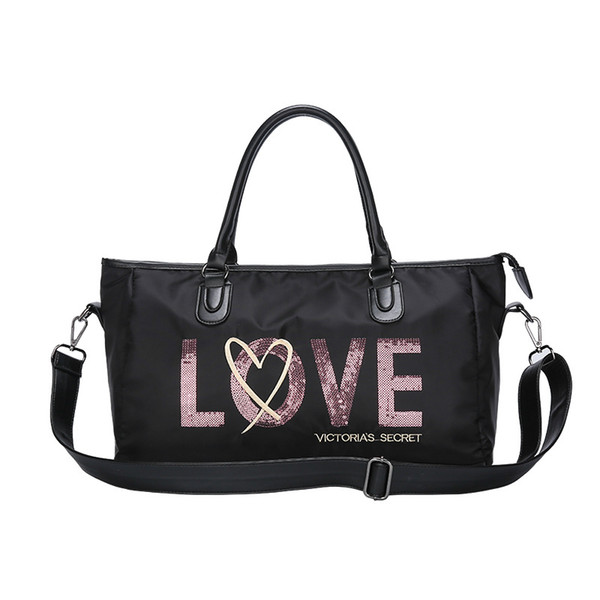 2019 new style nylon waterproof pink travel bag love letter shoulder handbag beach bag for women men