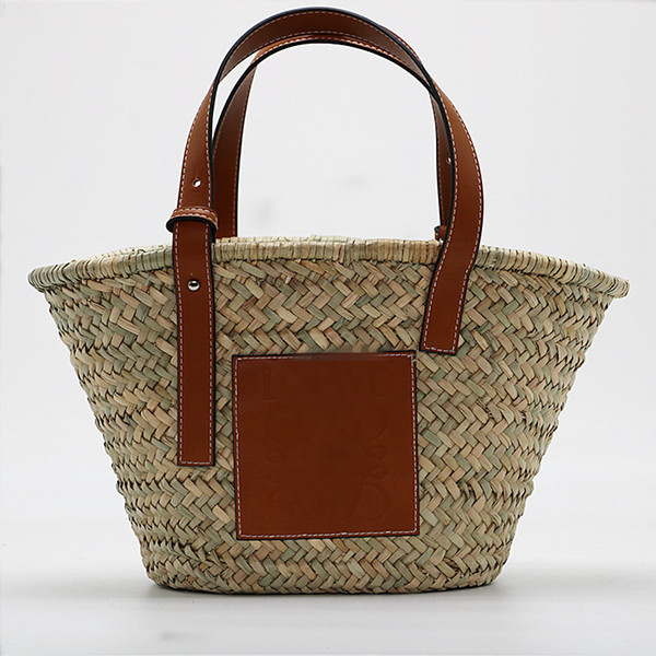 2018 new super fire popular large trumpet medium vegetable basket handbag fashion wild portable slung straw bag wholesal