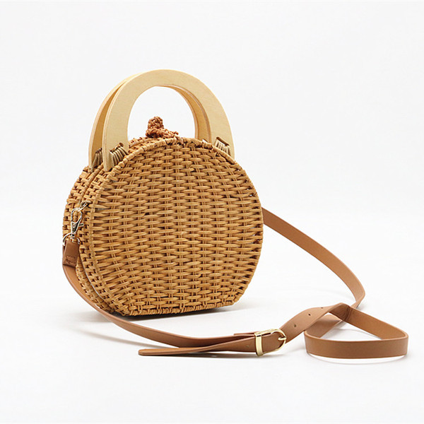 Straw Handbags Women Beach Shoulder Summer Top Handle Crossbody Round Purse Ladies Woven Fashion Crochet With Cotton Lining