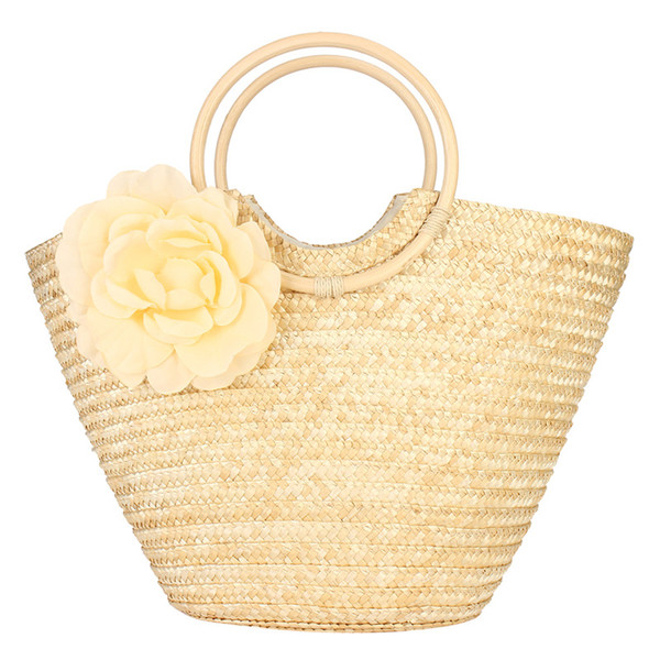 Summer Holiday Sweet Knitted Women Straw Woven Handbag Flowers Beach Bag Ladies Zipper Tote Travel Bag Free Shipping