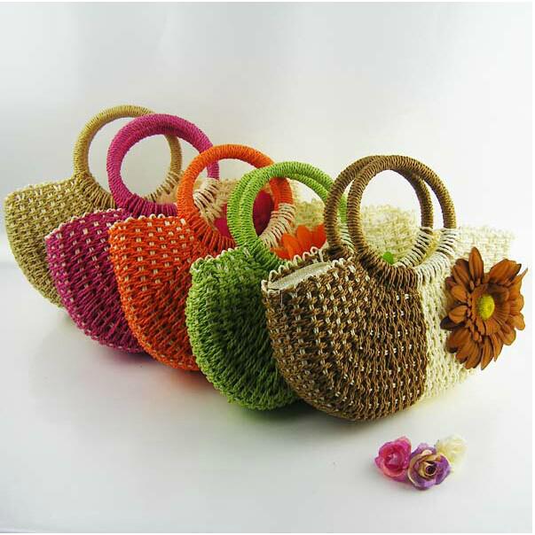 New Hot Styles Hand Knit Beach Resort Sunflower Handbag Fashion Crocheted Straw Hand Bags Free Shipping