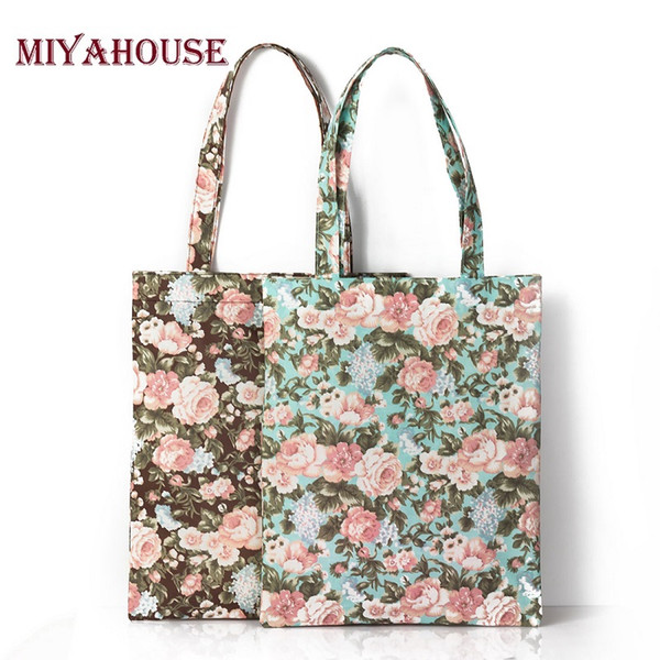 Miyahouse New Fashion Women Designer Handbags High Quality Beach Bag Floral Printed Canvas Tote Female Waterproof Shoulder Bag Beach Tote