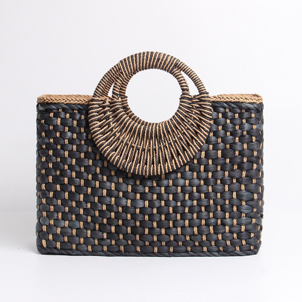 Hand-woven Straw Large Hobo Bag for Women Round Handle Ring Toto Retro Summer Crochet Beach Big Capacity Travel Tote Purse