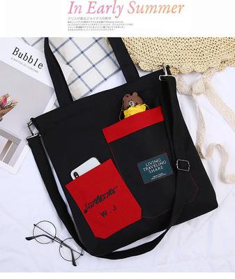 5pcs New coconut tree flamingo canvas shopping bag tote bag cotton thick printing doodle shoulder bag